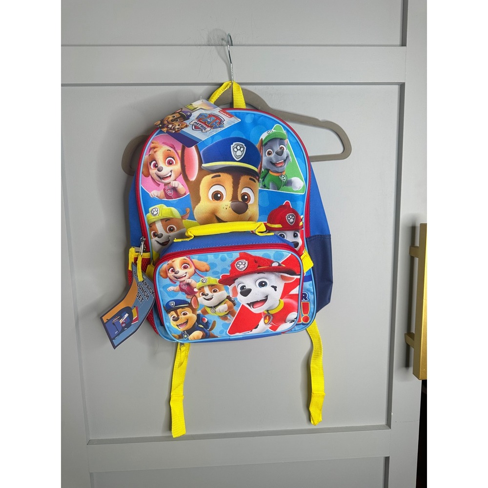 Paw Patrol Backpack and Lunch Box Set Kids Blue Red Yellow Nickelodeon NWT
